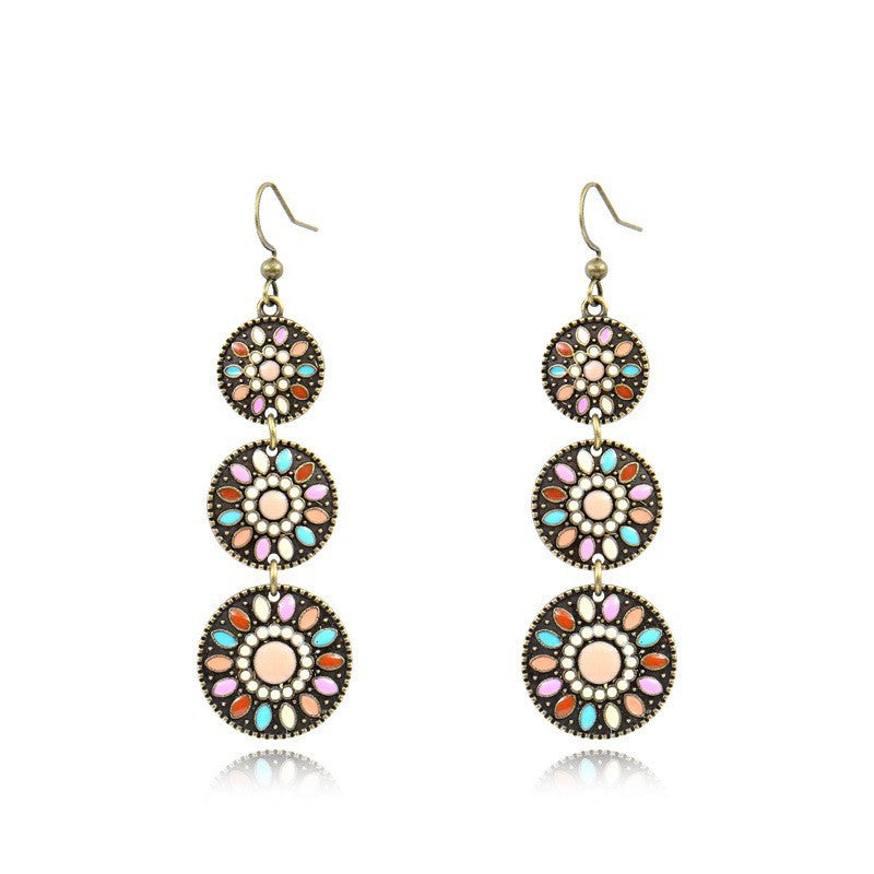 Wholesale Retro Ethnic Style Tassel Alloy Oil Drop Earrings